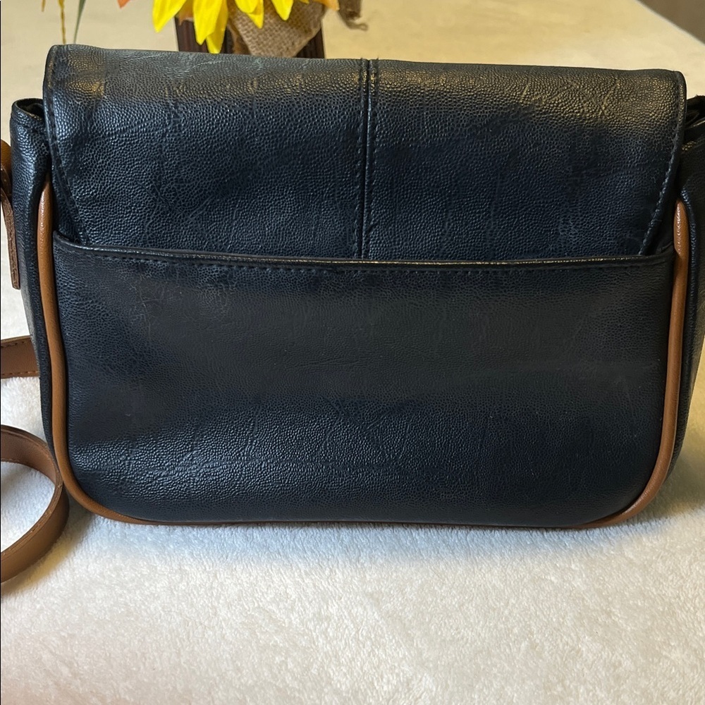 ✨ Vintage Black Leather Crossbody Bag Aviation Patch Messenger Purse Retro Style - Picture 2 of 5